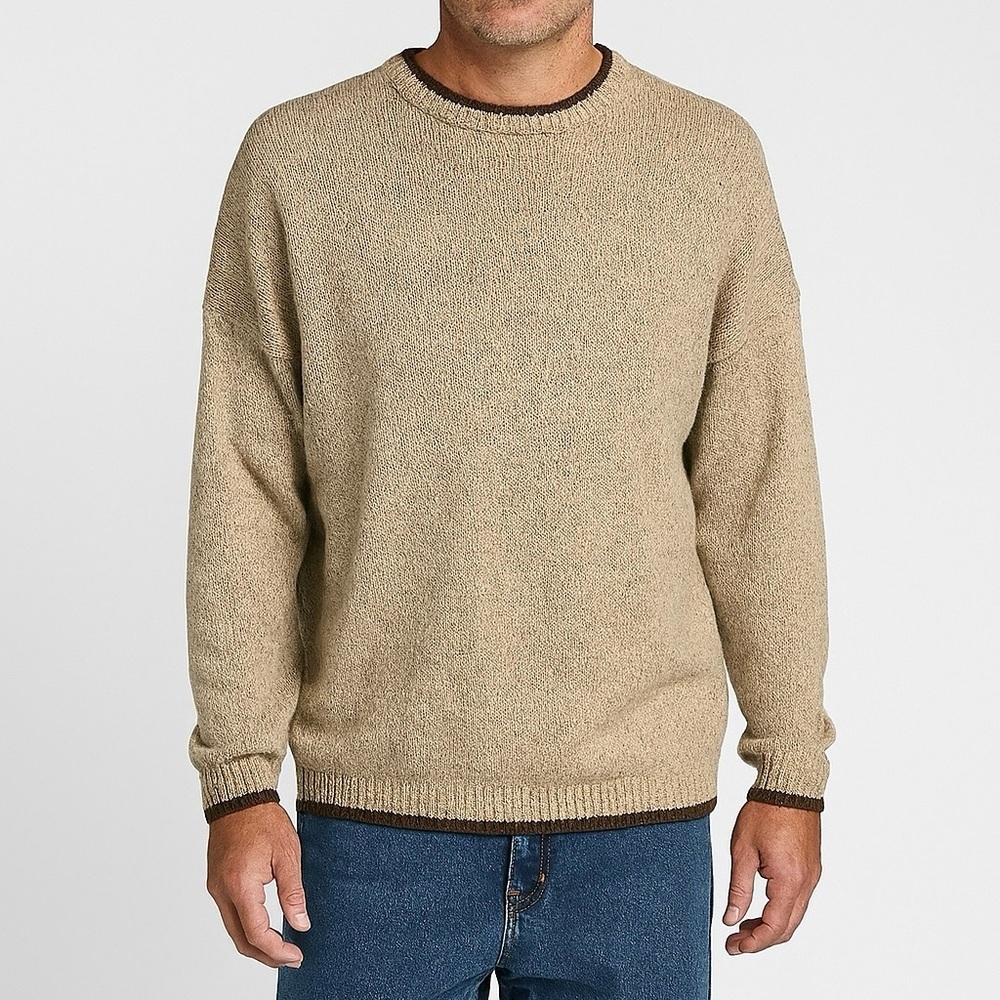 WindRiver Sweater Men’s Heritage Style Crewneck Pullover Ribbed Trim Beige BR XL
